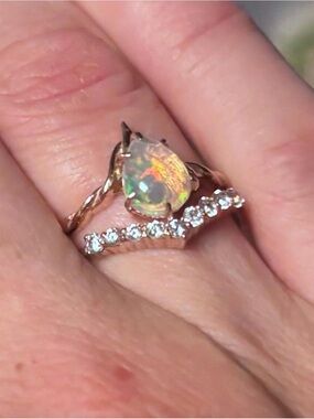 Sterling Silver Narural Ethiopian Opal and natural diamond ring size 10